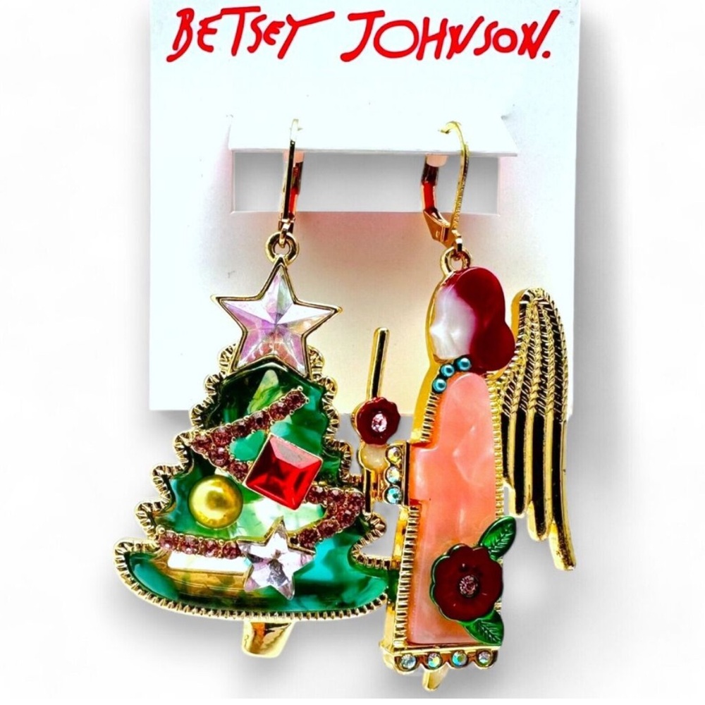 New Betsey Johnson Angel Mismatch Drop Earrings - Picture 8 of 10